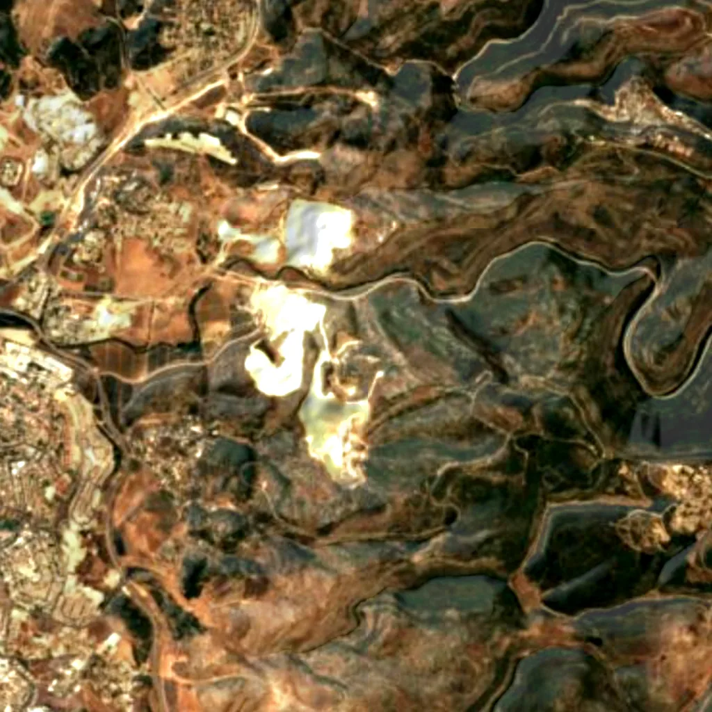 De grond boven Avshalom Cave (Sentinel-2)