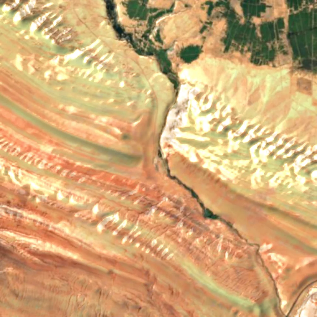 Le sol au-dessus de Grottes des mille Bouddhas de Bezeklik (Sentinel-2)