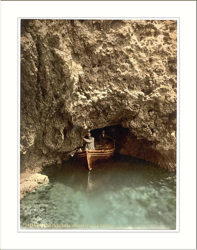 Island of Busi entrance to cave Dalmatia Austro-Hungary