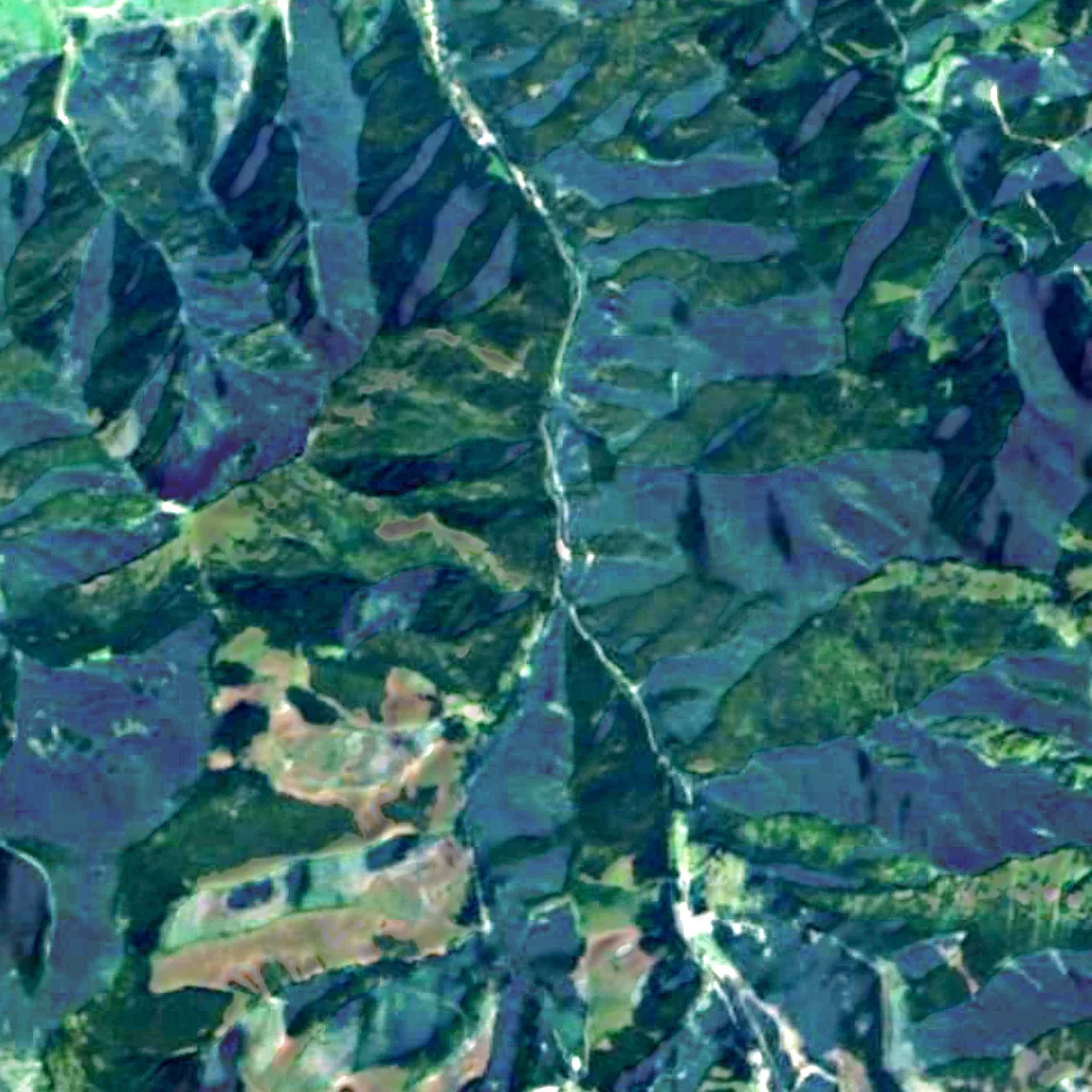 De grond boven Demänovská Cave of Liberty (Sentinel-2)