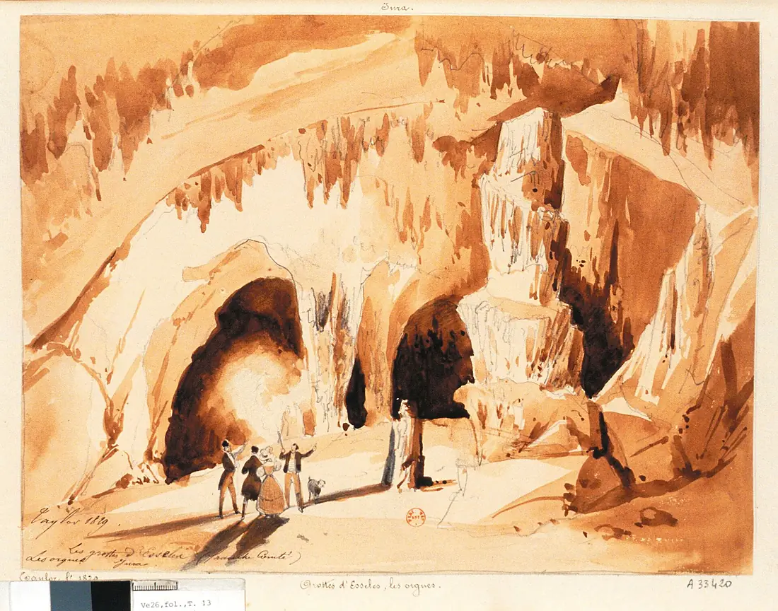 Les grottes d'Esselin (i.e. Osselle) (franche Comté). Les orgues. Jura - dessin - Isidore Justin Severin Taylor - btv1b7743187w