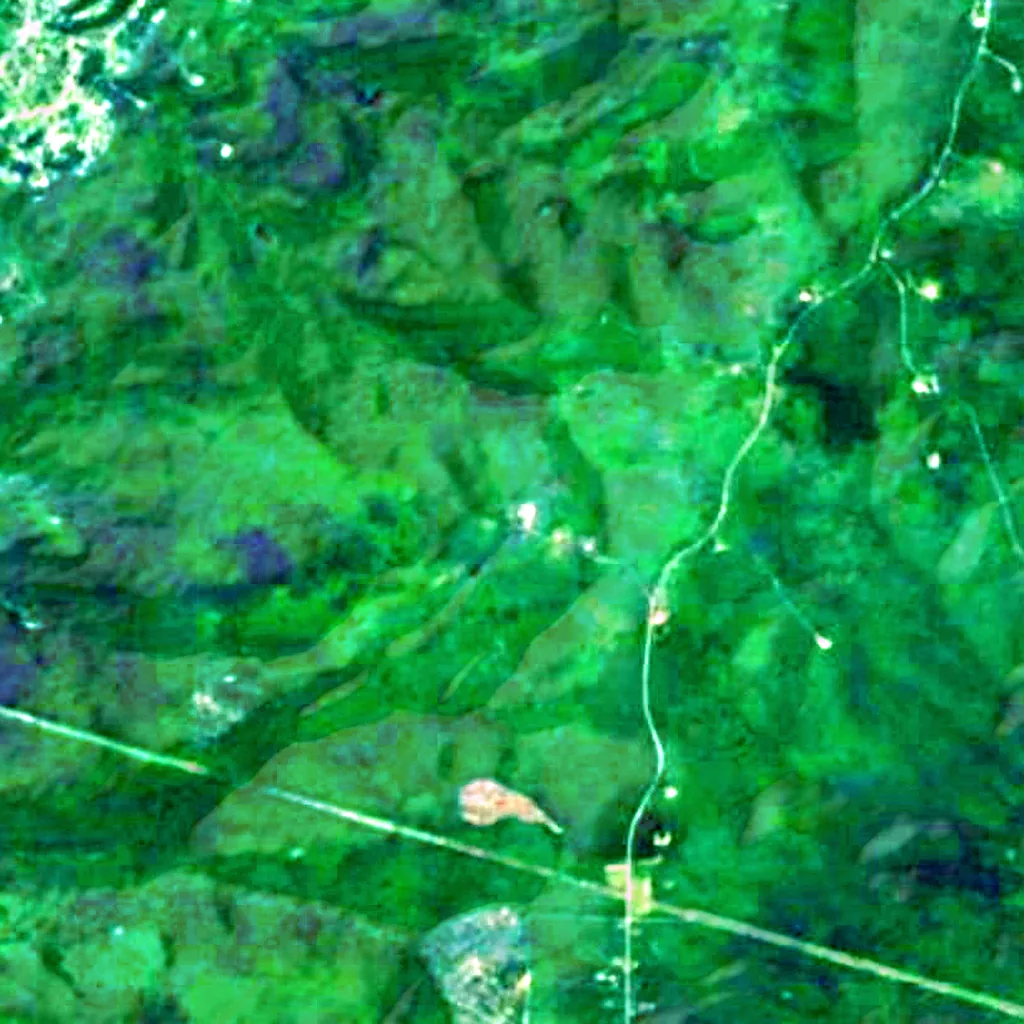 De grond boven Laurel Caverns (Sentinel-2)