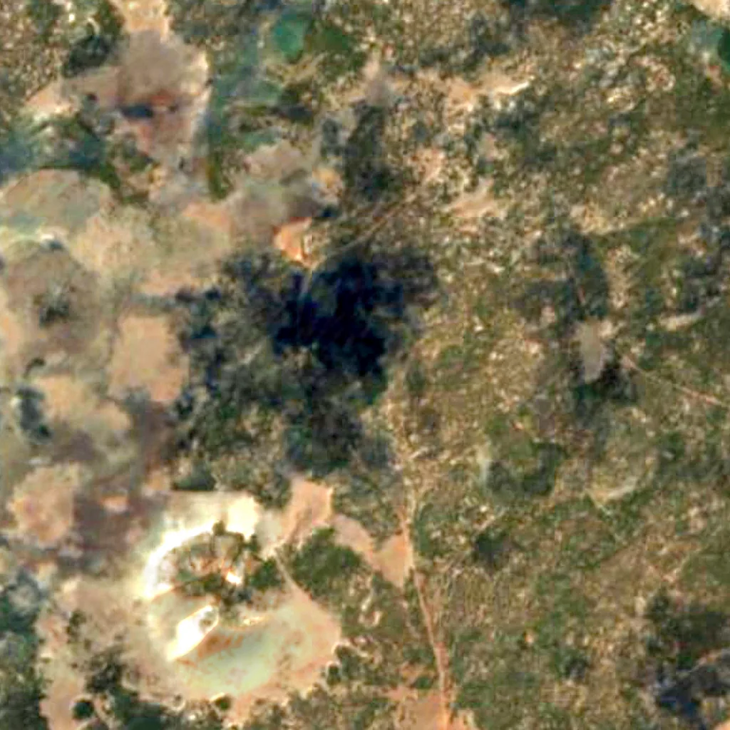 De grond boven Lava River Cave (Sentinel-2)