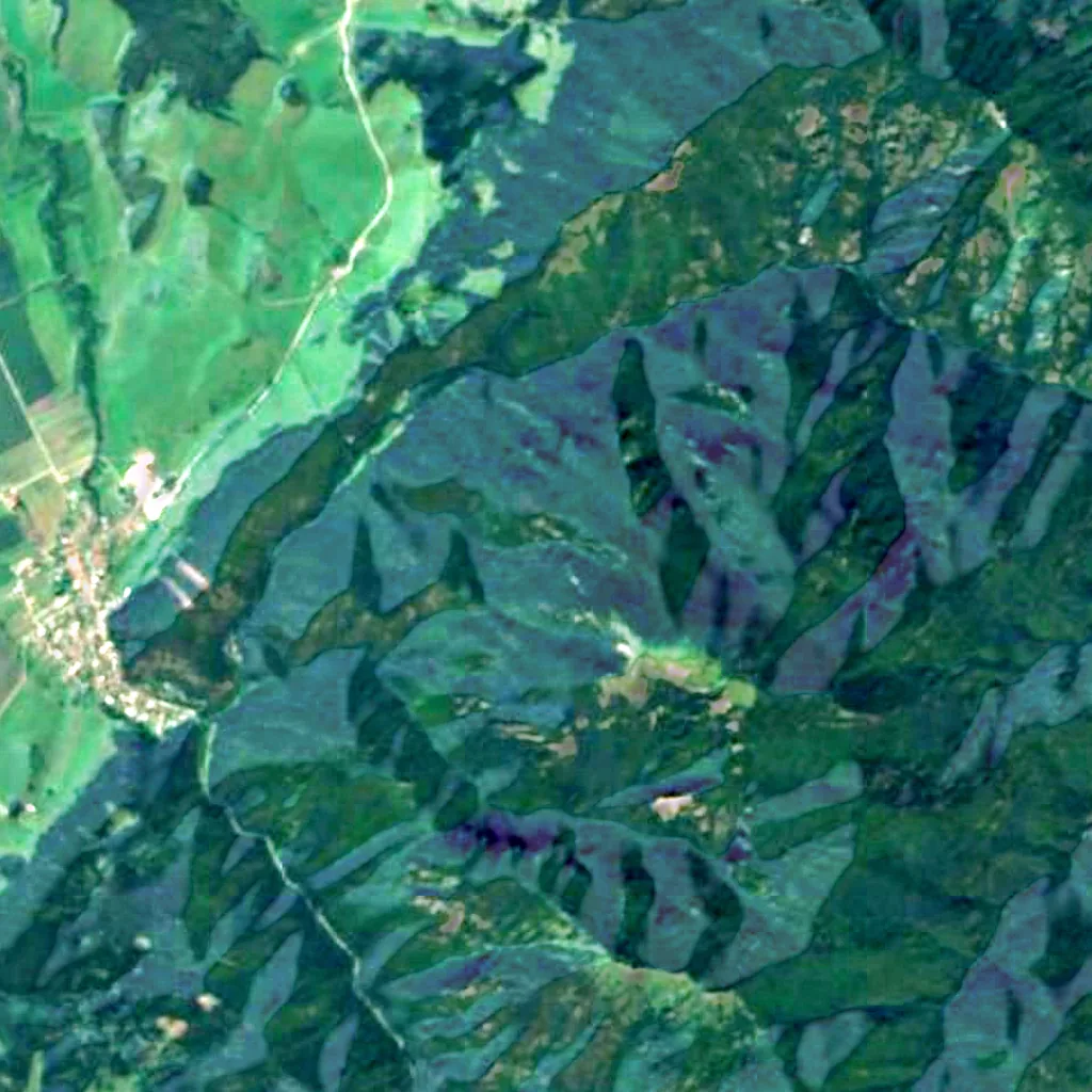 De grond boven Mažarná (Sentinel-2)