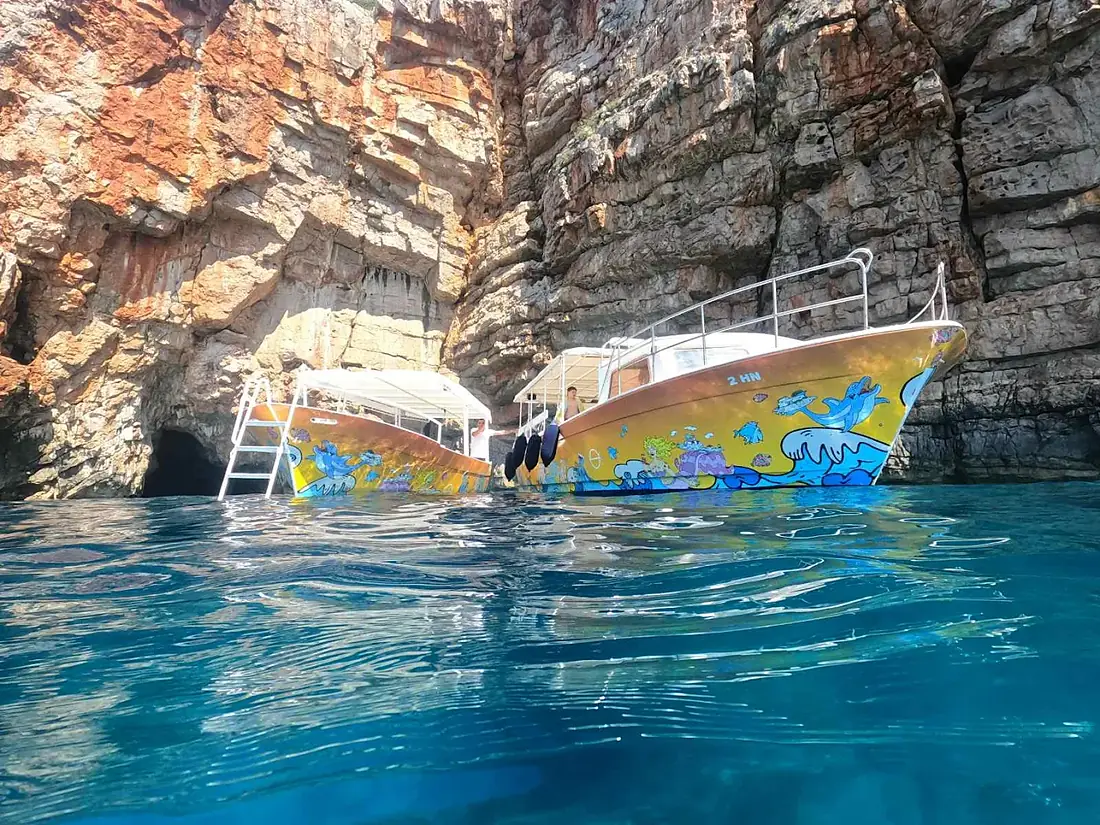 Tourist boat Barba in Blue Cave, Montenegro