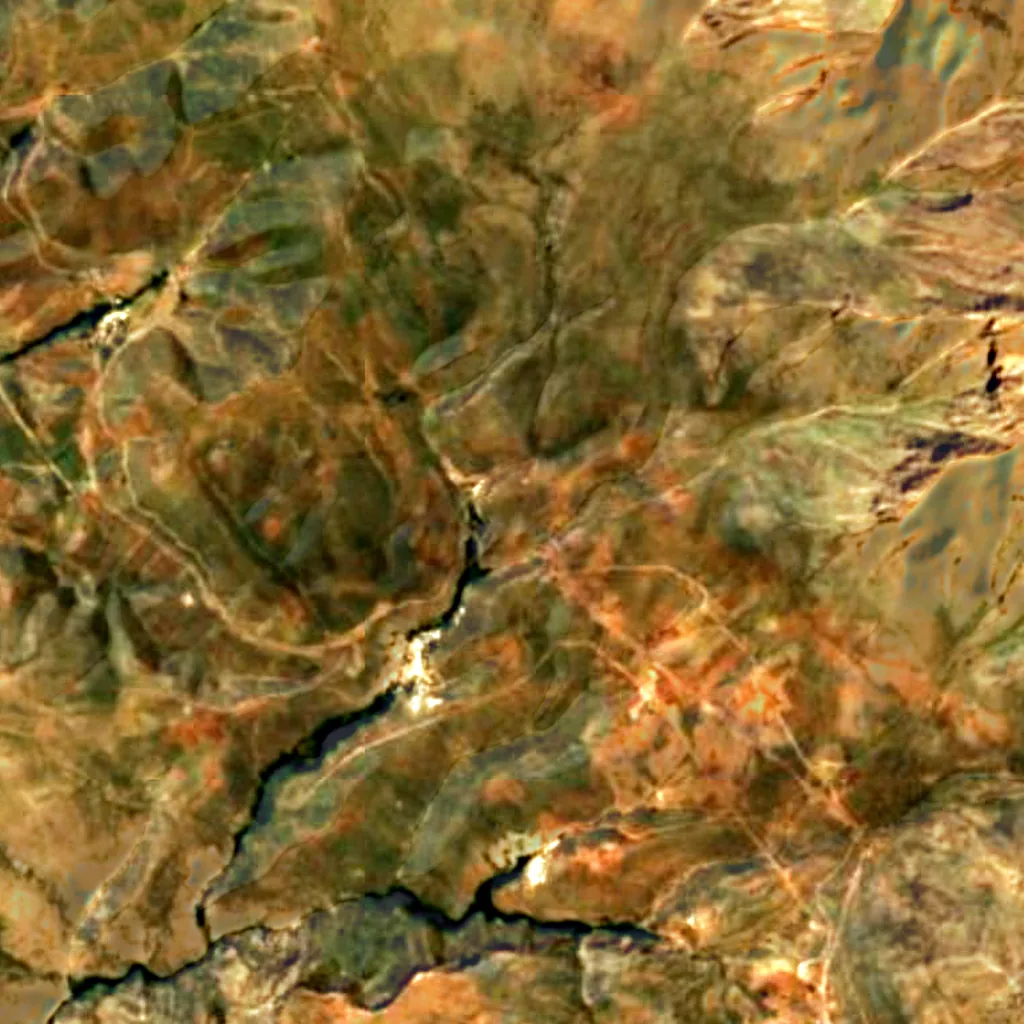 Le sol au-dessus de Quri Qaleh Cave (Sentinel-2)