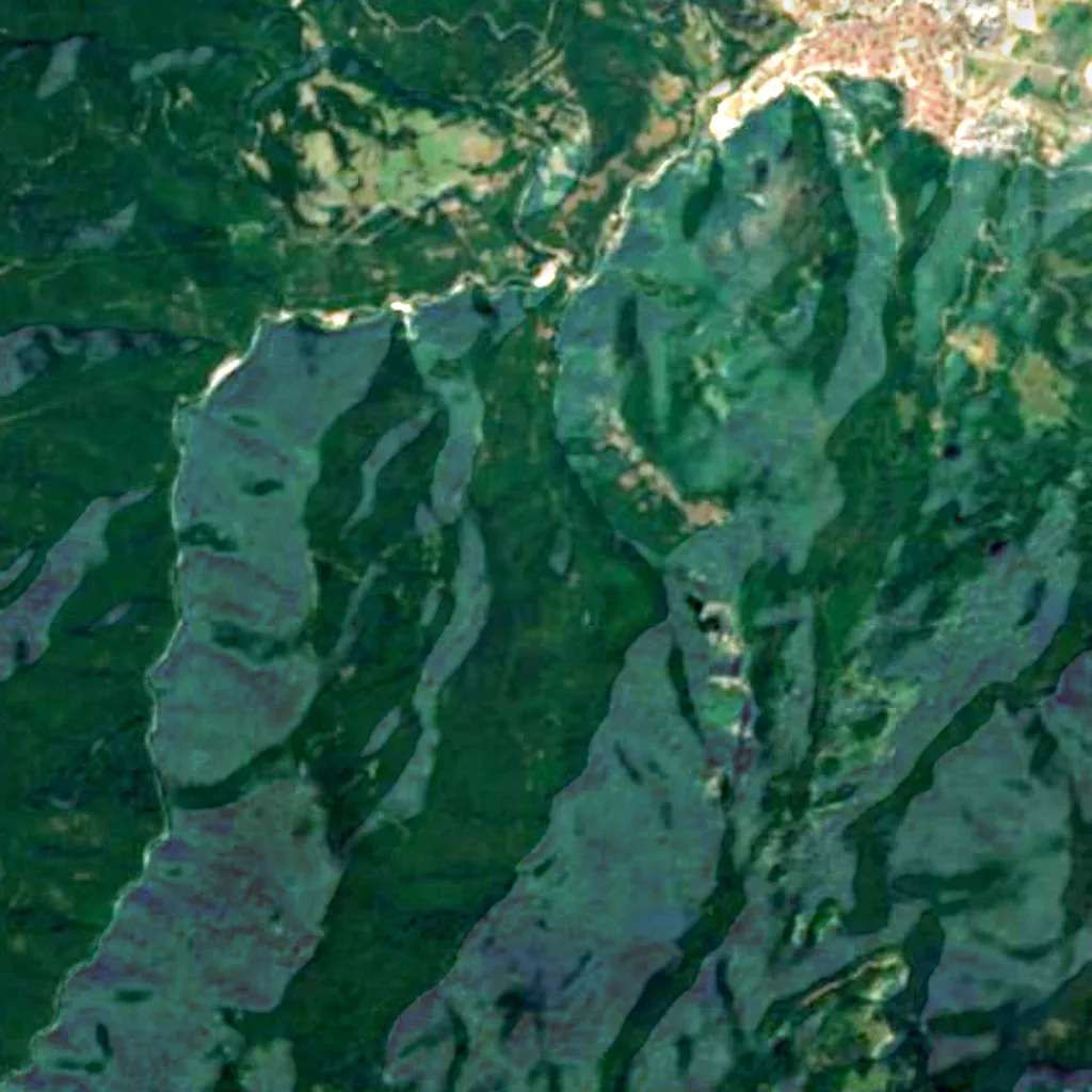 Le sol au-dessus de Snezhanka cave (Sentinel-2)