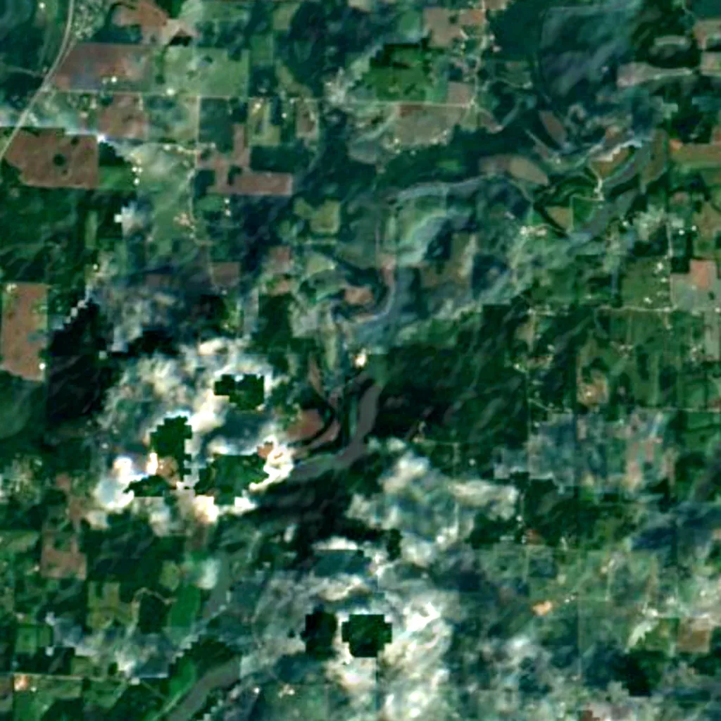 The ground above Squire Boone Caverns (Sentinel-2)