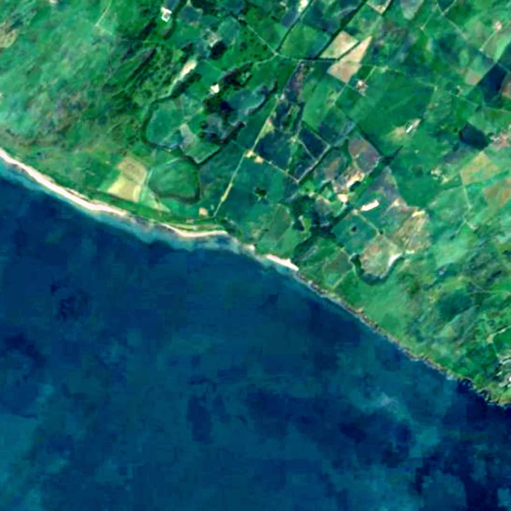 De grond boven St Ninian's Cave (Sentinel-2)