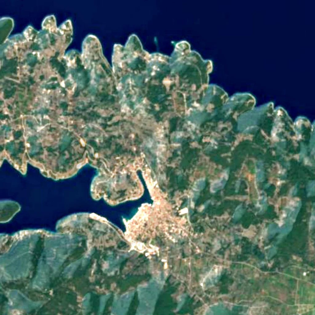 De grond boven Vela Spila (Sentinel-2)