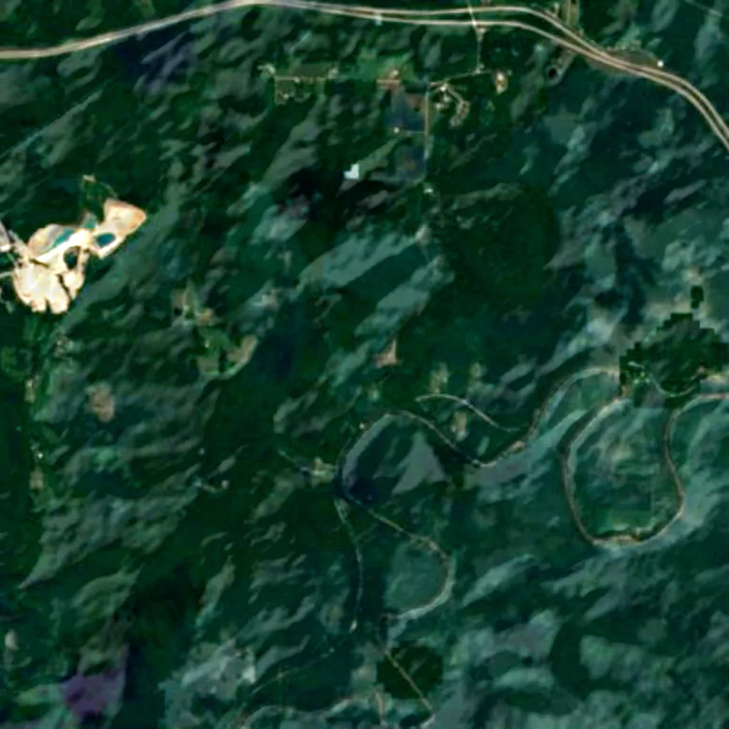 De grond boven Wyandotte Caves (Sentinel-2)