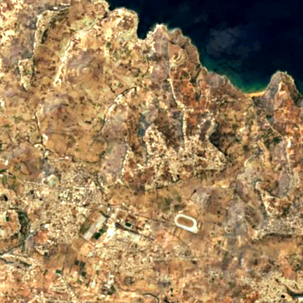 De grond boven Xerri's Grotto (Sentinel-2)