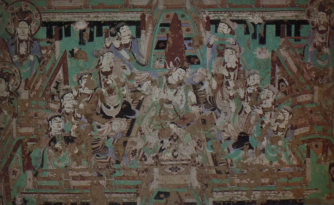 Yulin Cave 12 n wall musicians & dancer (Five Dynasties)