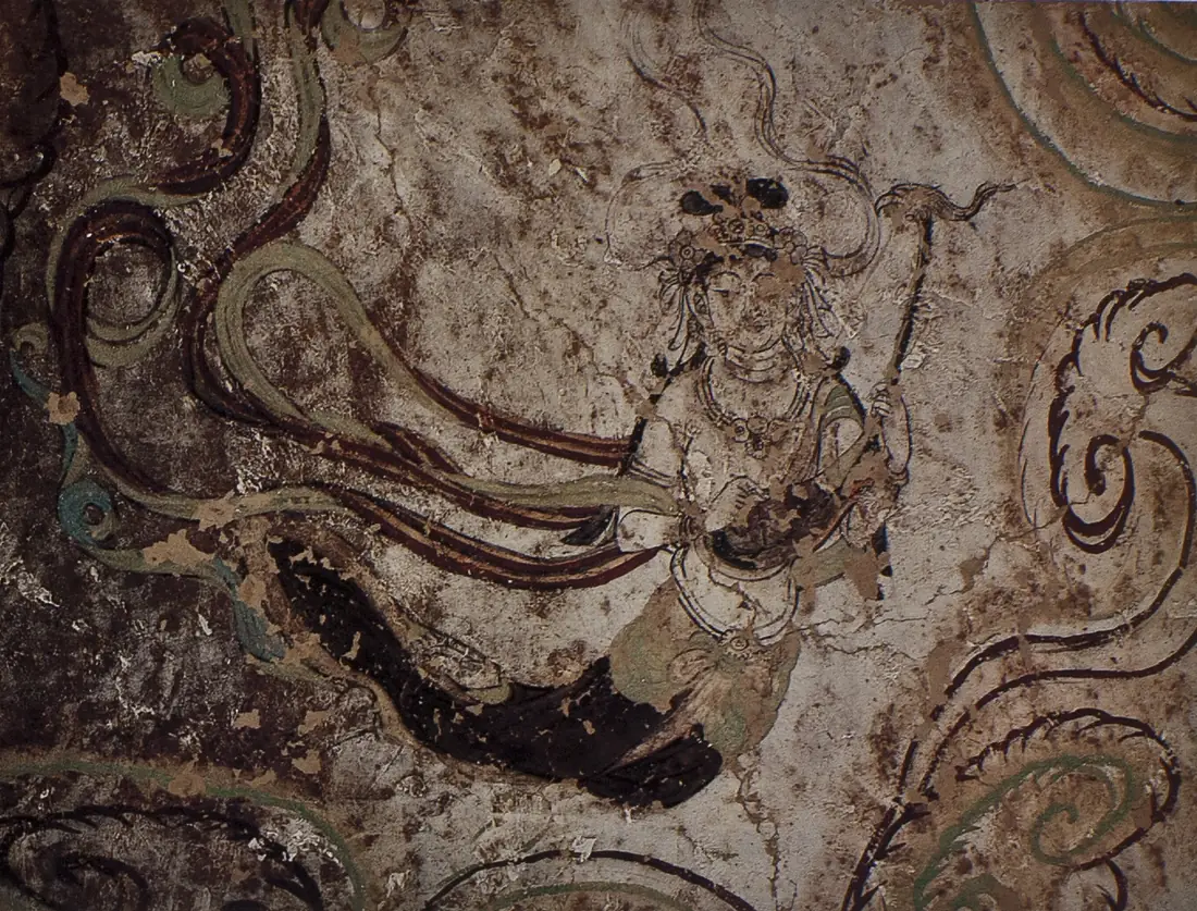 Yulin Cave 15 antechamber ceiling n heavenly musician (Tang)